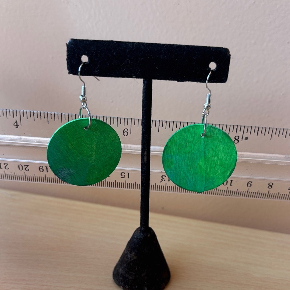 Hand Crafted Bright Green Round Drop Earrings